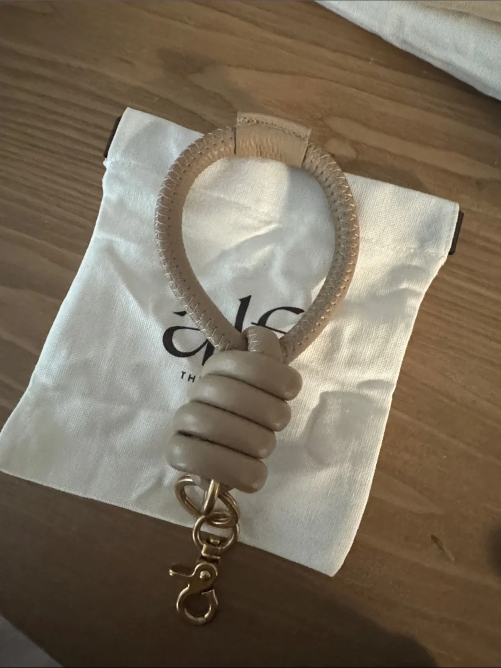 Alf the Label Leather Knot Key Ring Wristlet - Almond